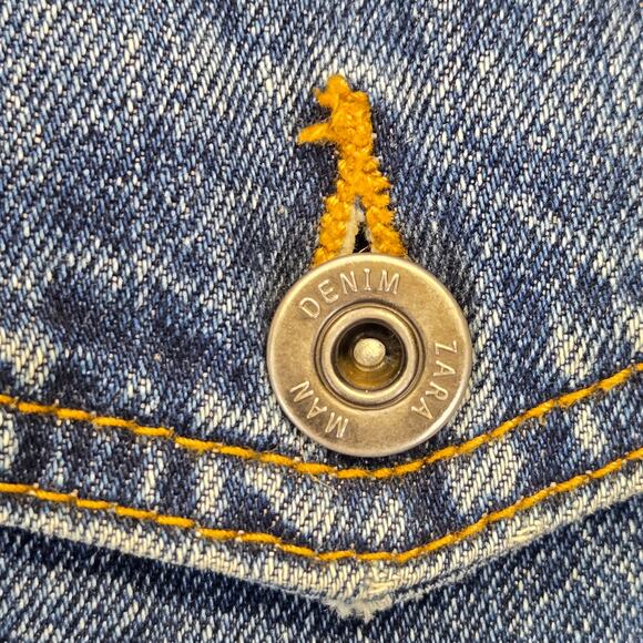 Zara Denim Sherpa Jacket Mens L Blue Fleece Lined Trucker Jean Jacket Coat - Picture 7 of 14
